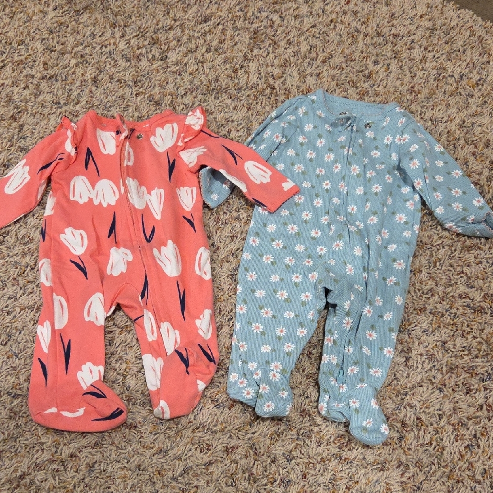 Carter's Pink and Blue Floral Footies